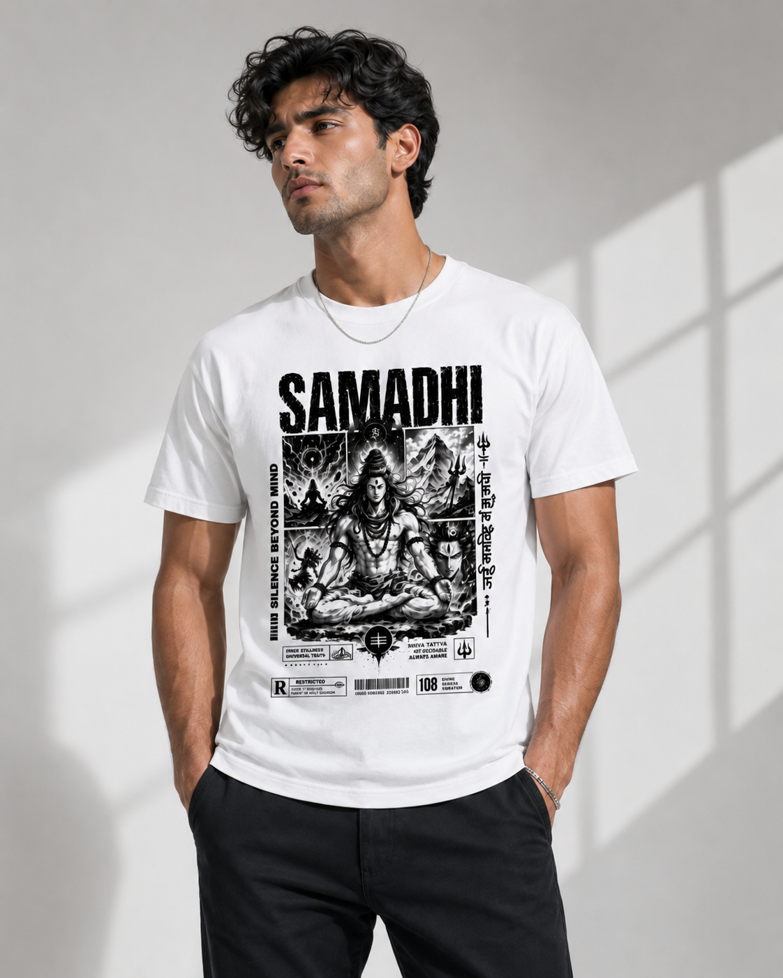 Shiva Theme White Cotton T-Shirt
