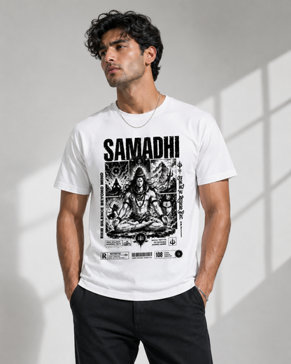Shiva Theme White Cotton T-Shirt